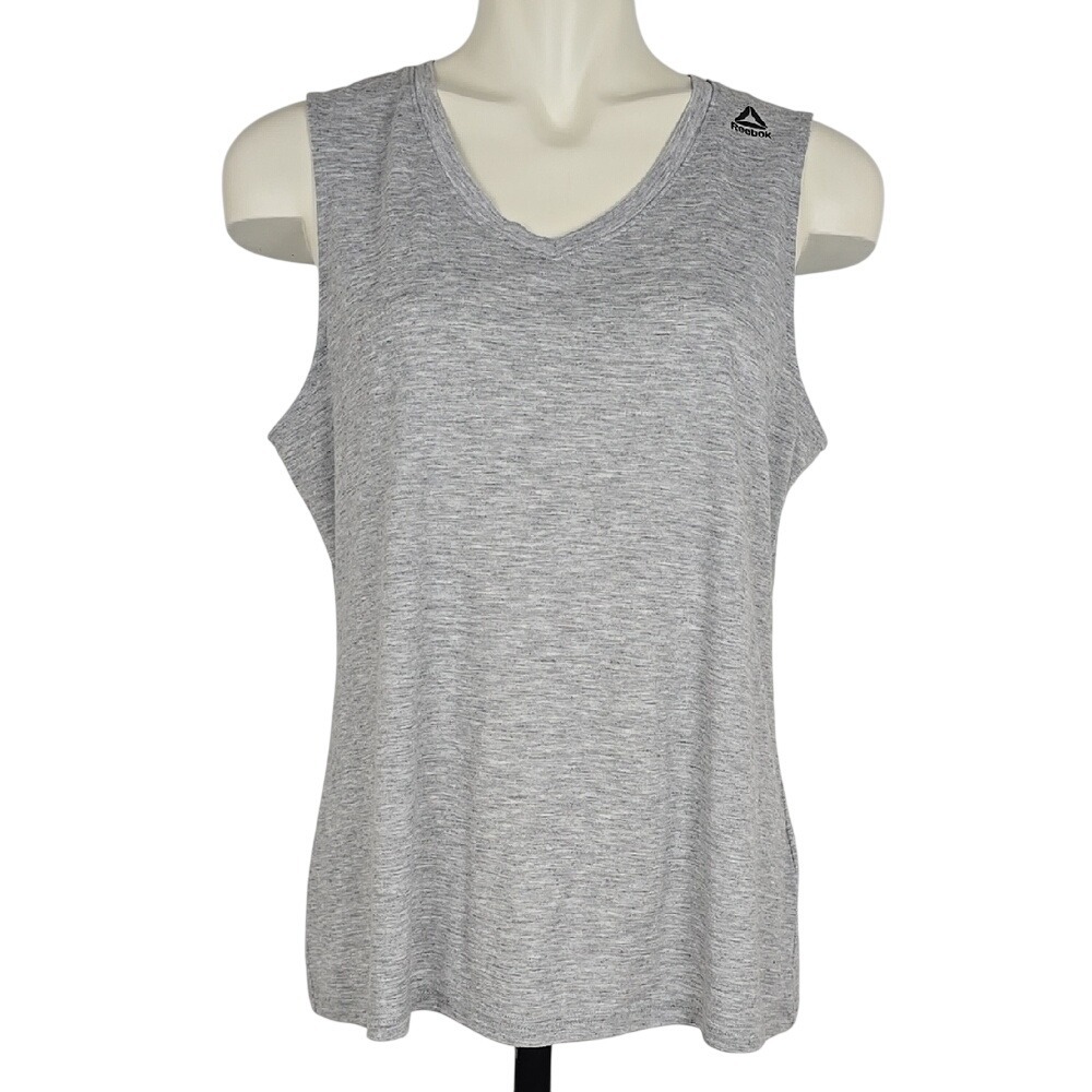 Reebok Speedwick Women's Tank Top V Neck Heathered Grey Lightweight Size L